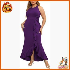 Elegant Mermaid Maxi Dress Halter Neck Formal Cocktail Gown Slim Fit